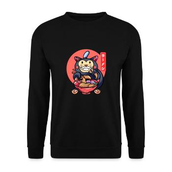 Lustige Katze Isst Ramen Niedliches Kätzchen - Unisex Pullover - Schwarz - Vorne - Alina (178cm) & Michal (187cm)