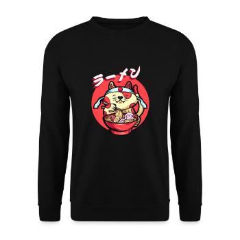 Lustige Katze Isst Ramen Niedliches Japanisches - Unisex Pullover - Schwarz - Vorne - Alina (178cm) & Michal (187cm)