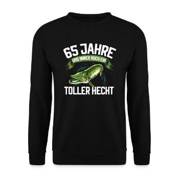 65 Jahre und immer noch ein toller Hecht Angler - Unisex Pullover - Schwarz - Vorne - Alina (178cm) & Michal (187cm)