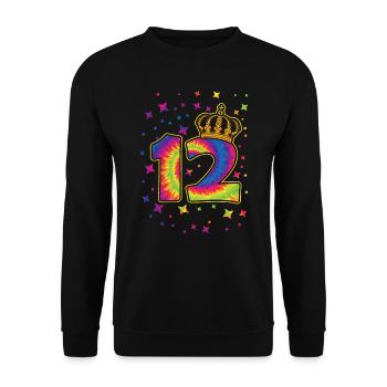 Tie-dye 12. Geburtstagsfeier 12 Jahre Alter - Unisex Pullover - Schwarz - Vorne - Alina (178cm) & Michal (187cm)