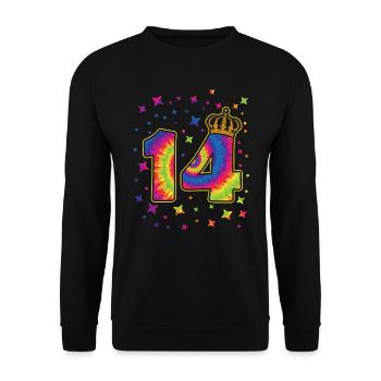 Tie-dye 14. Geburtstagsfeier 14 Jahre Alter - Unisex Pullover - Schwarz - Vorne - Alina (178cm) & Michal (187cm)