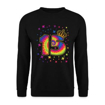 Tie-dye fête d’anniversaire 15 ans 15 ans - Sweat-shirt Unisexe - noir - Devant - Alina (178cm) & Michal (187cm)