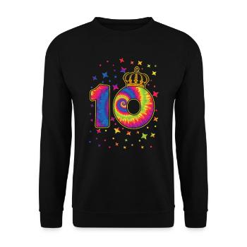 Tie-dye 10. Geburtstagsfeier 10 Jahre Alter - Unisex Pullover - Schwarz - Vorne - Alina (178cm) & Michal (187cm)
