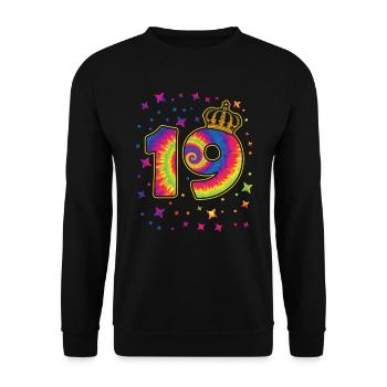 Tie-dye 19. Geburtstagsfeier 19 Jahre Alter - Unisex Pullover - Schwarz - Vorne - Alina (178cm) & Michal (187cm)