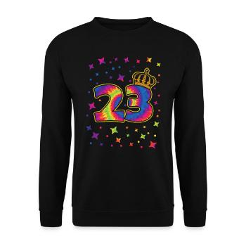 Tie-dye 23rd Birthday Party 23 Years Old Celebrant - Unisex Pullover - Schwarz - Vorne - Alina (178cm) & Michal (187cm)