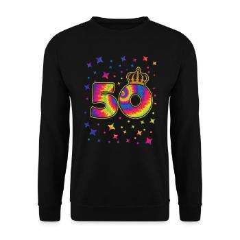 Tie-dye 50. Geburtstagsfeier 50 Jahre Alter - Unisex Pullover - Schwarz - Vorne - Alina (178cm) & Michal (187cm)