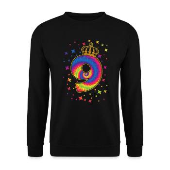 Tie-dye fête d’anniversaire 9 ans 9 ans - Sweat-shirt Unisexe - noir - Devant - Alina (178cm) & Michal (187cm)