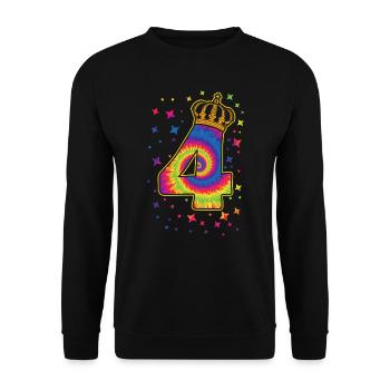 Tie-dye 4. Geburtstagsfeier 4 Jahre Alter - Unisex Pullover - Schwarz - Vorne - Alina (178cm) & Michal (187cm)