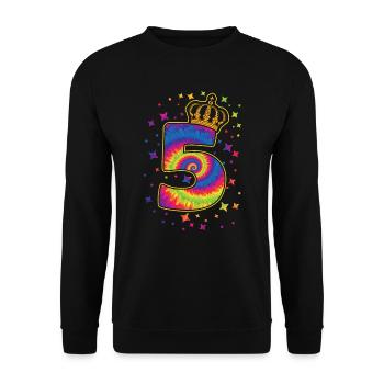 Tie-dye 5. Geburtstagsfeier 5 Jahre Alter - Unisex Pullover - Schwarz - Vorne - Alina (178cm) & Michal (187cm)