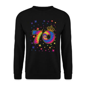 Tie-dye 70. Geburtstagsfeier 70 Jahre Alter - Unisex Pullover - Schwarz - Vorne - Alina (178cm) & Michal (187cm)