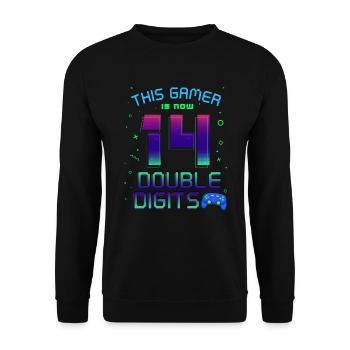 This Gamer Is Now 14 Double Digit 14. - Unisex Sweatshirt - black - Front - Alina (178cm) & Michal (187cm)