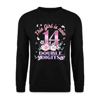 Dieses Mädchen Ist Jetzt 14 Double Digits 14. - Unisex Pullover - Schwarz - Vorne - Alina (178cm) & Michal (187cm)