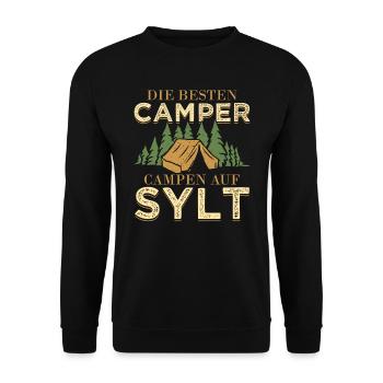 Die besten Camper campen auf Sylt Möwe In Nordsee - Unisex Pullover - Schwarz - Vorne - Alina (178cm) & Michal (187cm)