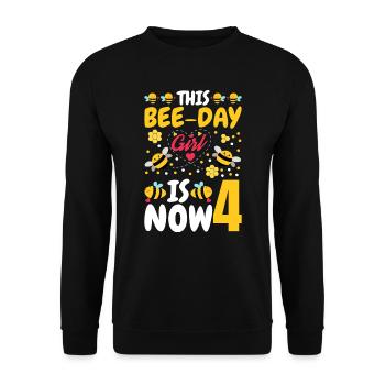 This bee day girl is now 4. 4. - Unisex Sweatshirt - black - Front - Alina (178cm) & Michal (187cm)