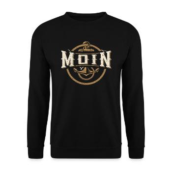 Moin ihr Spacken - Digga Spruch Meer Norddeutsch - Unisex Pullover - Schwarz - Vorne - Alina (178cm) & Michal (187cm)