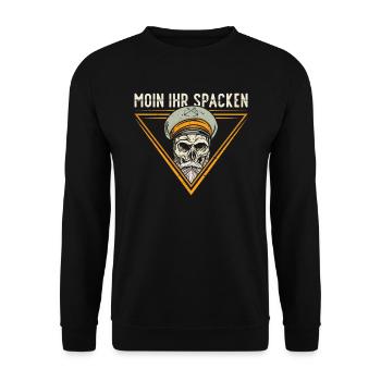 Moin ihr Spacken - Digga Spruch Meer Norddeutsch - Unisex Pullover - Schwarz - Vorne - Alina (178cm) & Michal (187cm)