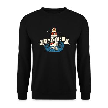 Moin ihr Spacken - Digga Spruch Meer Norddeutsch - Unisex Pullover - Schwarz - Vorne - Alina (178cm) & Michal (187cm)