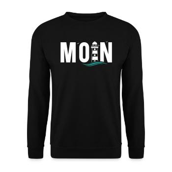 Moin ihr Spacken - Digga Spruch Meer Norddeutsch - Unisex Pullover - Schwarz - Vorne - Alina (178cm) & Michal (187cm)