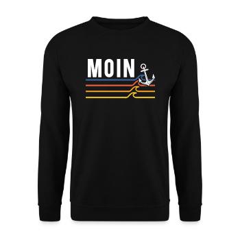 Moin ihr Spacken - Digga Spruch Meer Norddeutsch - Unisex Pullover - Schwarz - Vorne - Alina (178cm) & Michal (187cm)