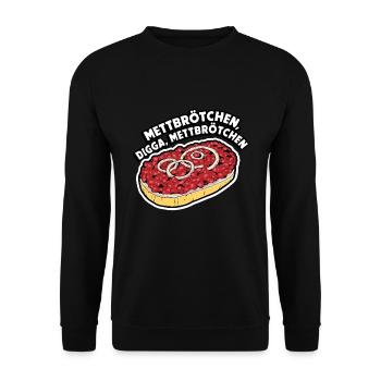 Mettbrötchen digga Mettbrötchen Metzger - Unisex Pullover - Schwarz - Vorne - Alina (178cm) & Michal (187cm)