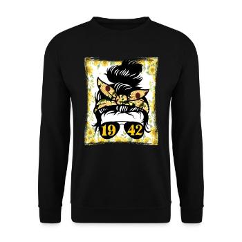 Sonnenblume Mama Geboren 1942 Geburtstag - Unisex Pullover - Schwarz - Vorne - Alina (178cm) & Michal (187cm)