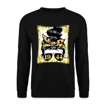 Sonnenblume Mama Geboren 1944 Geburtstag - Unisex Pullover - Schwarz - Vorne - Alina (178cm) & Michal (187cm)