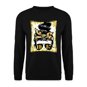Sonnenblume Mama Geboren 1957 Geburtstag - Unisex Pullover - Schwarz - Vorne - Alina (178cm) & Michal (187cm)