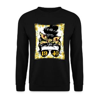 Maman Tournesol Née 1940 Anniversaire - Sweat-shirt Unisexe - noir - Devant - Alina (178cm) & Michal (187cm)