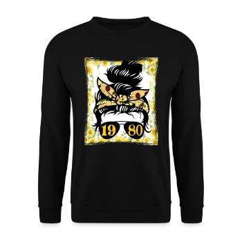 Sonnenblume Mama Geboren 1980 Geburtstag - Unisex Pullover - Schwarz - Vorne - Alina (178cm) & Michal (187cm)