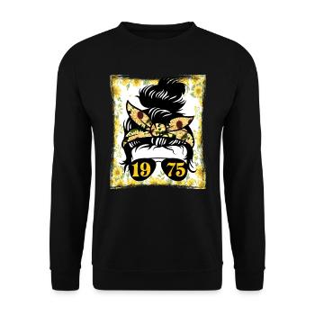 Sonnenblume Mama Geboren 1975 Geburtstag - Unisex Pullover - Schwarz - Vorne - Alina (178cm) & Michal (187cm)