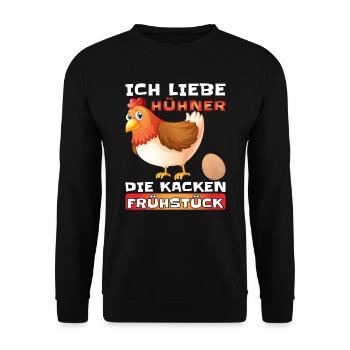 Ich liebe Hühner die kacken Frühstück Huhn - Unisex Pullover - Schwarz - Vorne - Alina (178cm) & Michal (187cm)