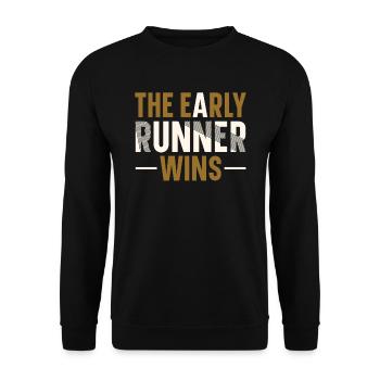Der Frühe Läufer Gewinnt - Unisex Pullover - Schwarz - Vorne - Alina (178cm) & Michal (187cm)
