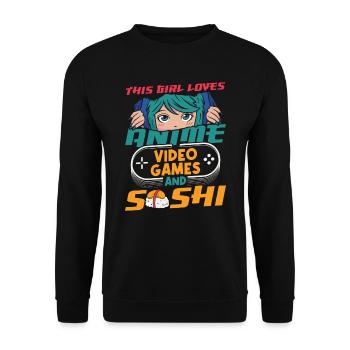 Dieses Mädchen Liebt Anime Und Sushi-liebhaber - Unisex Pullover - Schwarz - Vorne - Alina (178cm) & Michal (187cm)