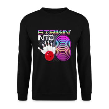 Striking Into 8 Bowling Bowler 8. Geburtstag - Unisex Pullover - Schwarz - Vorne - Alina (178cm) & Michal (187cm)
