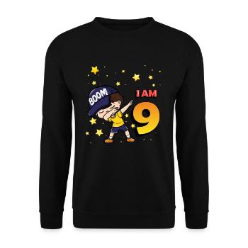 Boom I'm 9 | Birthday Boy | 9th Birthday Party - Unisex Sweatshirt - black - Front - Alina (178cm) & Michal (187cm)