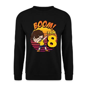 Boom J’ai 8 | Anniversaire Garçon | Fête du 8ème anniversaire - Sweat-shirt Unisexe - noir - Devant - Alina (178cm) & Michal (187cm)