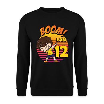 Boom J’ai 12 | Anniversaire Garçon | Fête du 12e anniversaire - Sweat-shirt Unisexe - noir - Devant - Alina (178cm) & Michal (187cm)