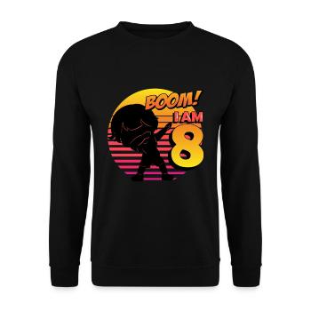 Boom J’ai 8 | Anniversaire Garçon | Fête du 8ème anniversaire - Sweat-shirt Unisexe - noir - Devant - Alina (178cm) & Michal (187cm)