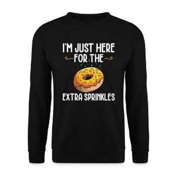 Ich Bin Nur Hier Für Extra Sprinkles | Donut - Unisex Pullover - Schwarz - Vorne - Alina (178cm) & Michal (187cm)