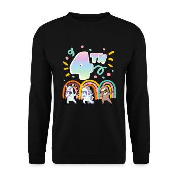 4th Birthday Dabbing Llama Unicorn Sloth | 4. - Unisex Sweatshirt - black - Front - Alina (178cm) & Michal (187cm)