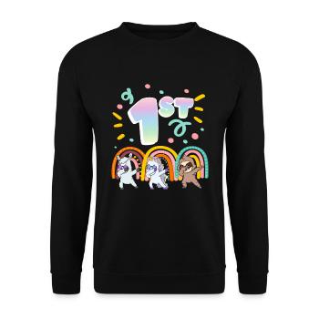 1st Birthday Dabbing Llama Unicorn Sloth | 1st - Unisex Sweatshirt - black - Front - Alina (178cm) & Michal (187cm)