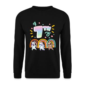 7th Birthday Dabbing Llama Unicorn Sloth | 7th - Unisex Sweatshirt - black - Front - Alina (178cm) & Michal (187cm)