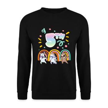 5th Birthday Dabbing Llama Unicorn Sloth | 5th - Unisex Sweatshirt - black - Front - Alina (178cm) & Michal (187cm)