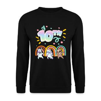 10. Geburtstag Dabbing Llama Einhorn Faultier | - Unisex Pullover - Schwarz - Vorne - Alina (178cm) & Michal (187cm)