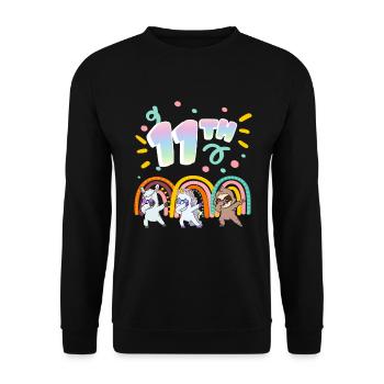 11. Geburtstag Dabbing Llama Einhorn Faultier | - Unisex Pullover - Schwarz - Vorne - Alina (178cm) & Michal (187cm)