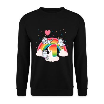 1er anniversaire Rainbow Unicorn Thème Anniversaire - Sweat-shirt Unisexe - noir - Devant - Alina (178cm) & Michal (187cm)