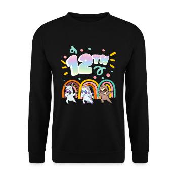 12. Geburtstag Dabbing Llama Einhorn Faultier | - Unisex Pullover - Schwarz - Vorne - Alina (178cm) & Michal (187cm)
