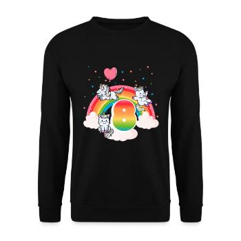 8ème anniversaire Rainbow Unicorn Thème Anniversaire - Sweat-shirt Unisexe - noir - Devant - Alina (178cm) & Michal (187cm)