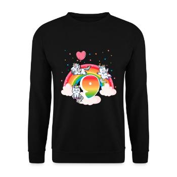 9ème anniversaire Rainbow Unicorn Thème Anniversaire - Sweat-shirt Unisexe - noir - Devant - Alina (178cm) & Michal (187cm)