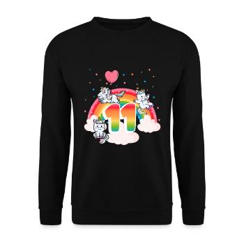 11. Geburtstag Regenbogen Einhorn Thema - Unisex Pullover - Schwarz - Vorne - Alina (178cm) & Michal (187cm)